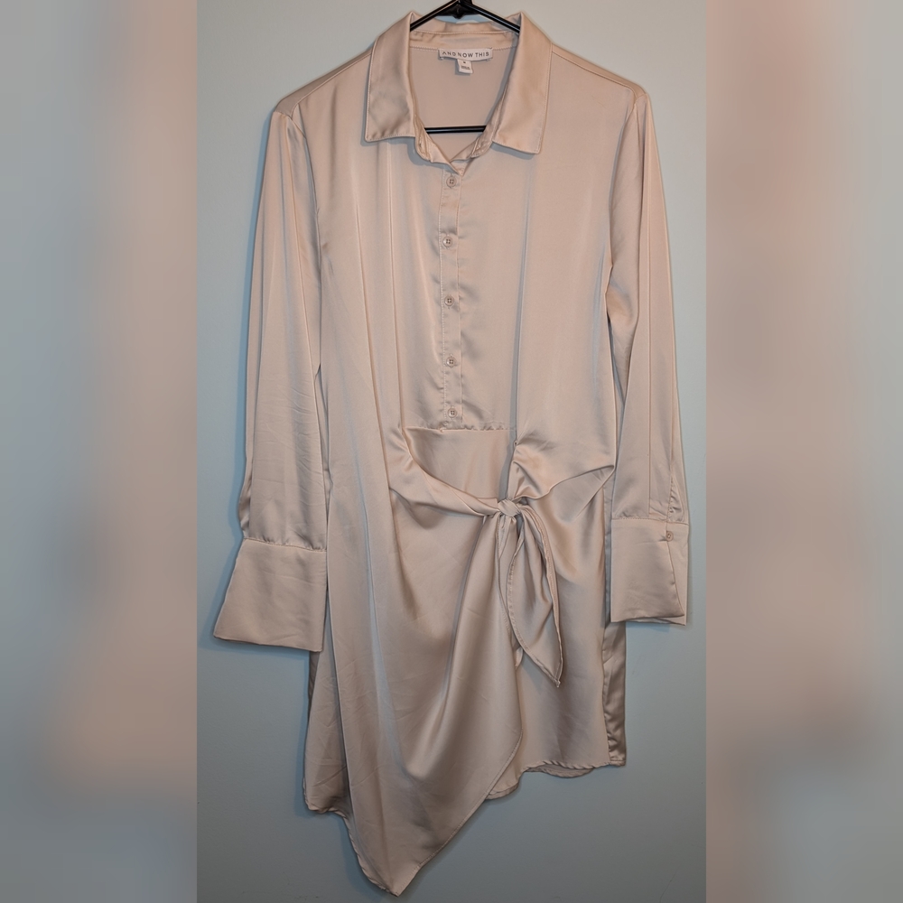 AND NOW THIS Cream Satin Dress with Tie